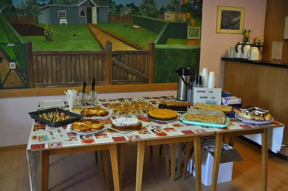 Kinderfest im Kleingartenverein Ein Tisch ist mit zahlreichen selbst gebackenen Kuchen gedeckt.