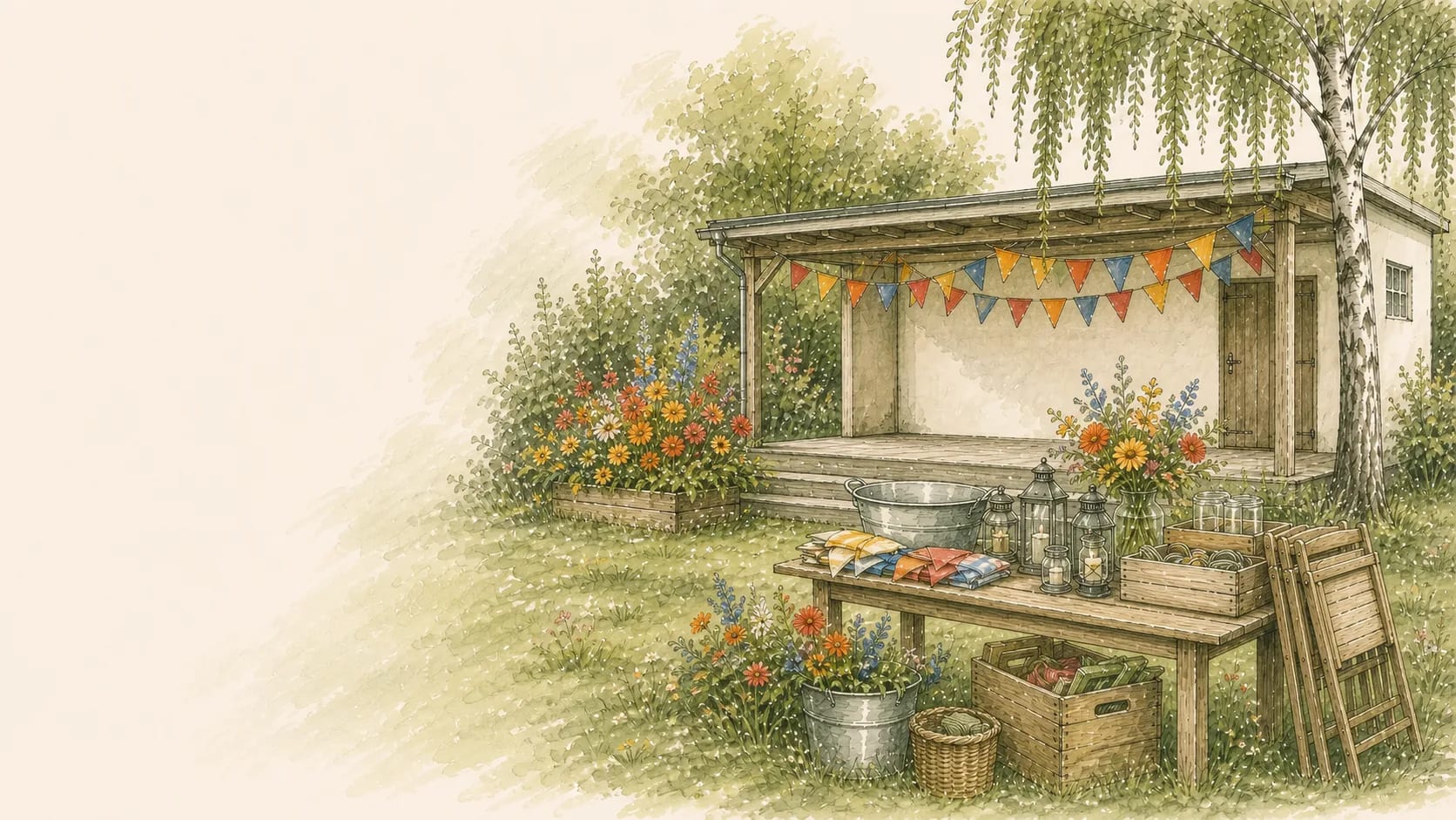 Pavillon mit Tischen und Bänken auf dem Festplatz der Kleingartenanlage